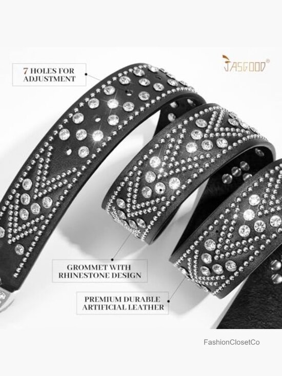 Faux Leather Rhinestone Studded Western Cowboy Cowgirl Belt with Detachable